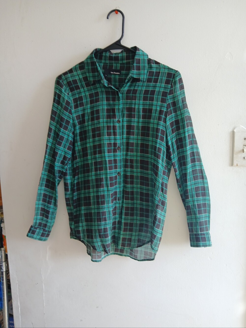 The Kooples Green and Black Plaid Button-Up Blouse